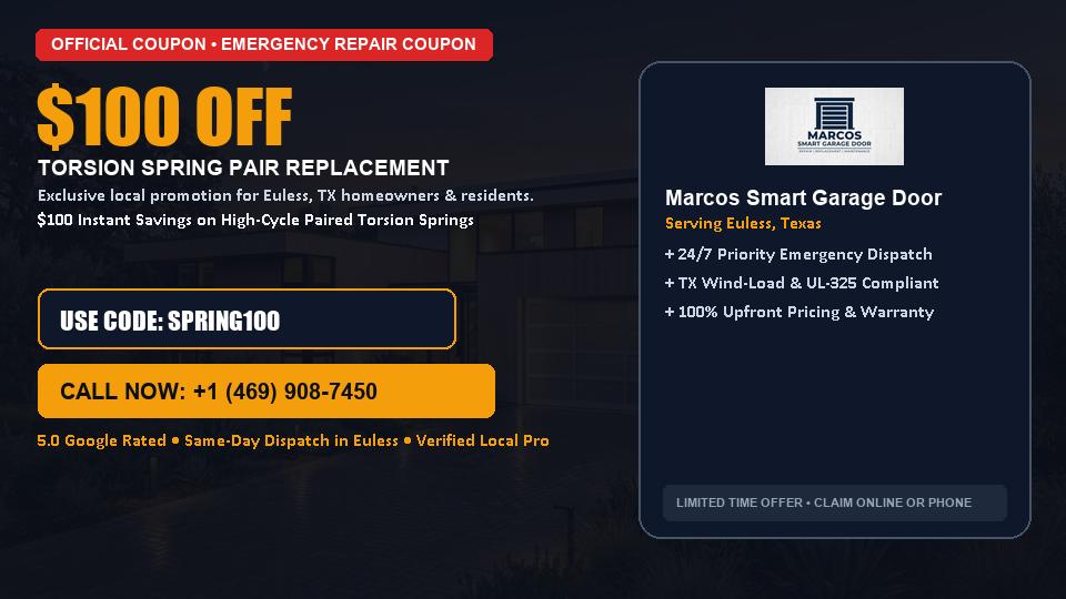 $100 OFF Dual High-Cycle Torsion Spring Replacement in Euless, TX - Marcos Smart Garage Door